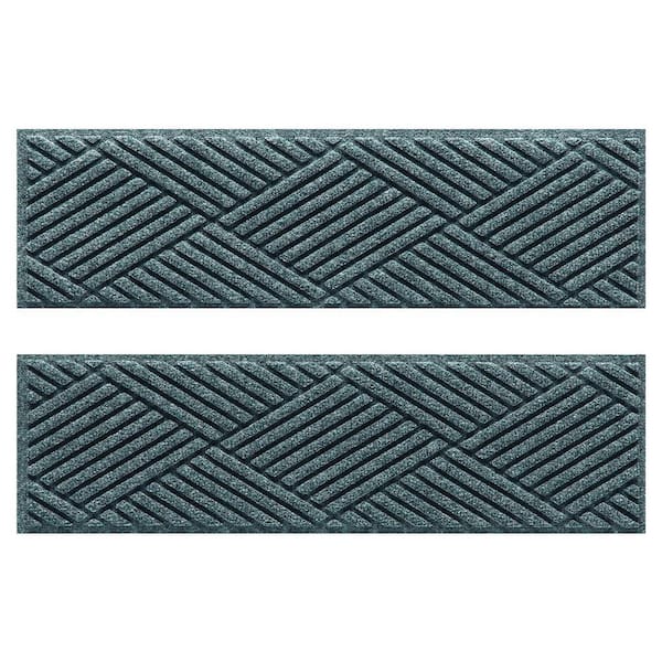 Waterhog Diamonds 8.5 in. x 30 in. PET Polyester Indoor Outdoor Stair Tread Cover (Set of 4) Bluestone