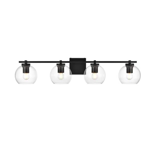 Unbranded Simply Living 34 in. 4-Light Modern Black Vanity Light with Clear Round Shade