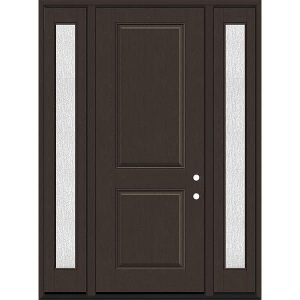 Regency 64 in. x 96 in. 2P Squaretop RHIS Hickory Stain Mahogany Fiberglass Prehung Front Door with Rain12in. SLs 4-9/16