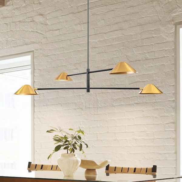 RRTYO Paige 4-Light 59 in. Modern Industrial Gold Linear Sputnik Large Chandelier for Dining Room