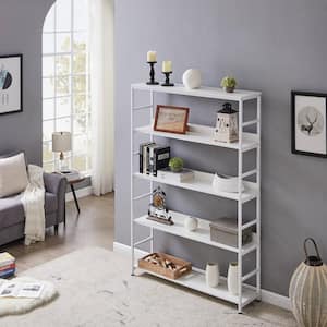 68.9 in. 5-Tier Bookcase Open Bookshelf Storage Large 5-Shelf Bookshelf Furniture with Metal Frame - White