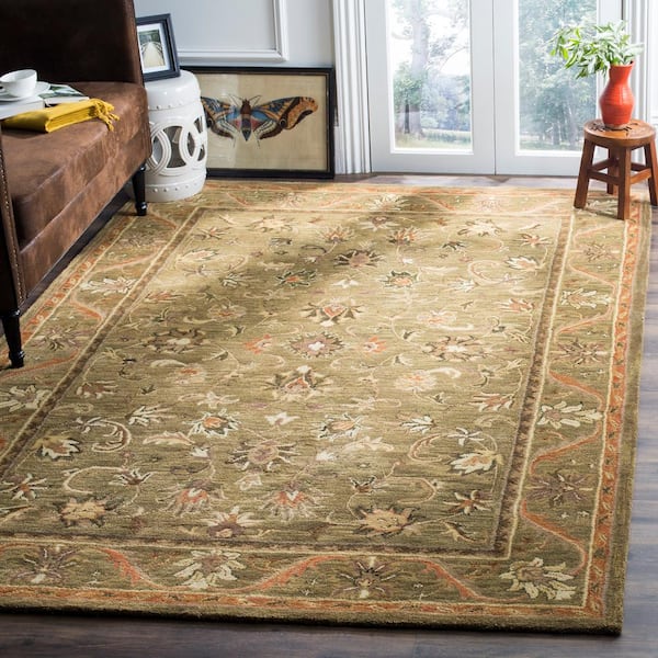 Antiquity Olive/Gold 8 ft. x 10 ft. Border Area Rug