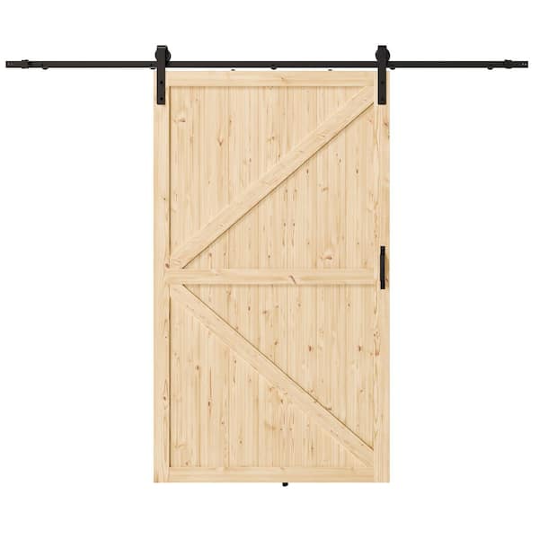 48in x 84in K-Frame, Pine Wood Unfinished, Textured Barn Door Slab with Barn Door Hardware