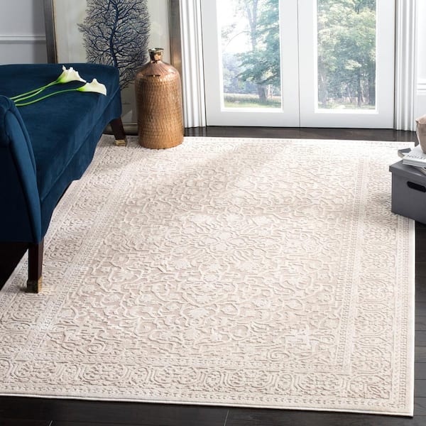 Reflection Beige/Cream 8 ft. x 10 ft. Distressed Floral Area Rug