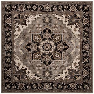 Royalty Silver/Charcoal 7 ft. x 7 ft. Floral Border Square Area Rug