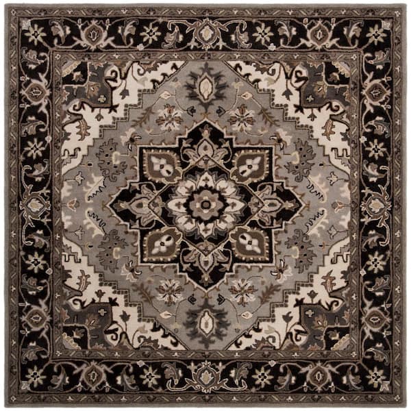 SAFAVIEH Royalty Silver/Charcoal 7 ft. x 7 ft. Floral Border Square ...