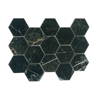 Splendor Black 8.9 in. x 12.8 in. Polished Porcelain Hexagon Wall and Floor Tile (7.09 sq. ft./case) (9-pack)