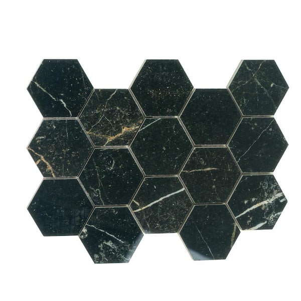 Apollo Tile Splendor Black 8.9 in. x 12.8 in. Polished Porcelain Hexagon Wall and Floor Tile (7.09 sq. ft./case) (9-pack)