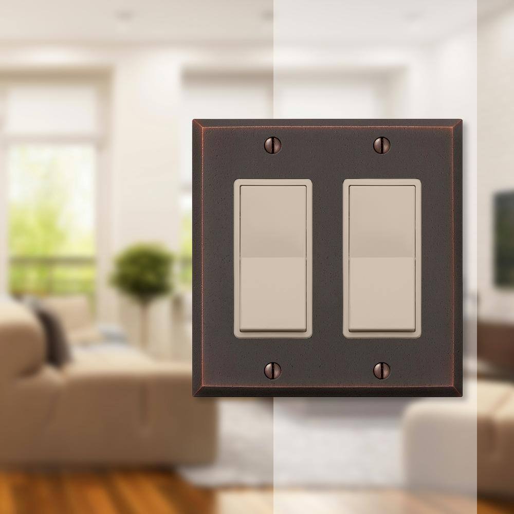 Manhattan Aged Bronze 2-Gang Metal Rocker Wall Plate