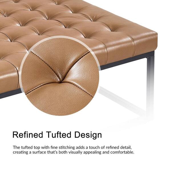 JAYDEN CREATION Ebrar Camel Genuine Leather Square Accent