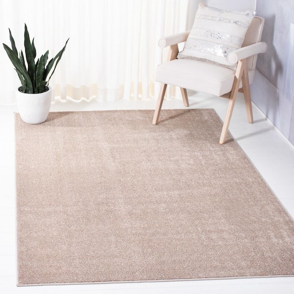 Non-Slip 7 ft. x 7 ft. Taupe Solid Color Distressed Square Area Rug