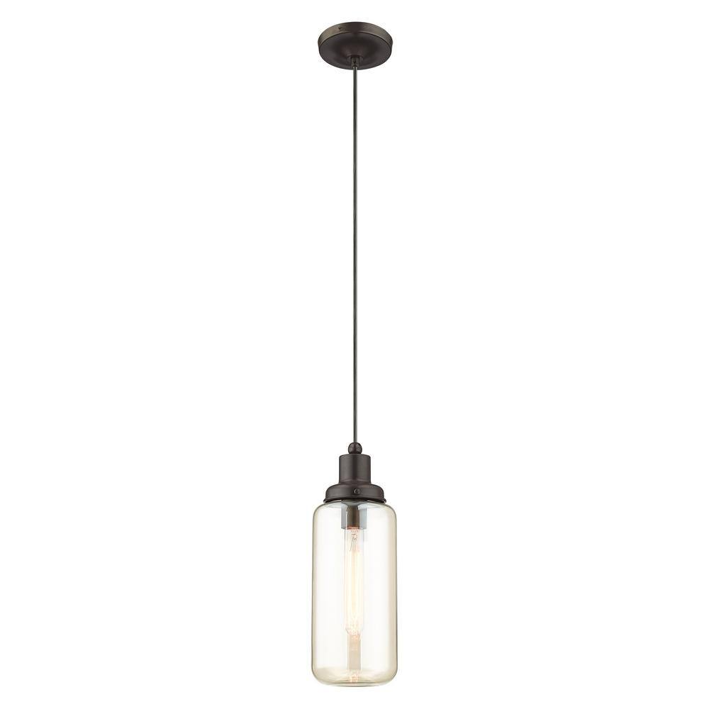 English Bronze Mini Jar Pendant with Champagne Glass Shade