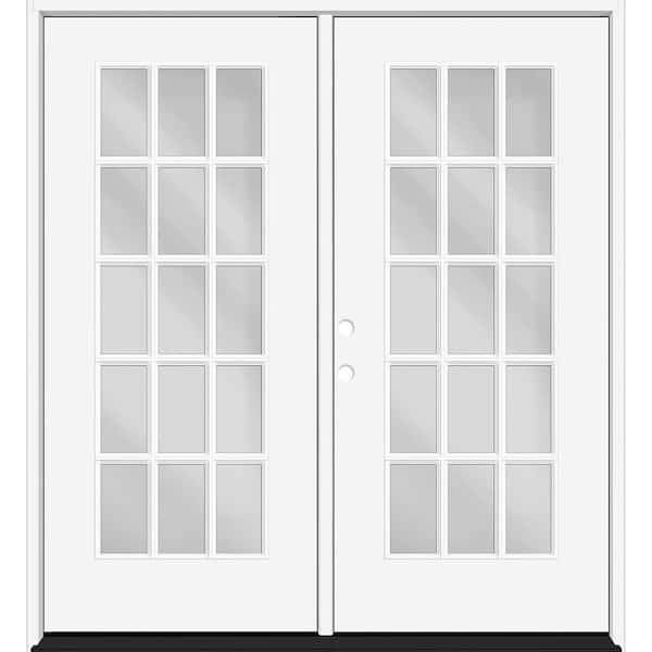 Reliant 64 in. x 80 in. FullLite 15L-SDL Clear Glass RHIS Unfinshd White Fiberglass Double Prehung Front Door w/6" Jamb