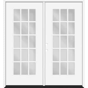 Reliant 72 in. x 80 in. FullLite 15L-SDL Clear Glass RHIS White Finish Fiberglass Double Prehung Front Door w/4in. Jamb