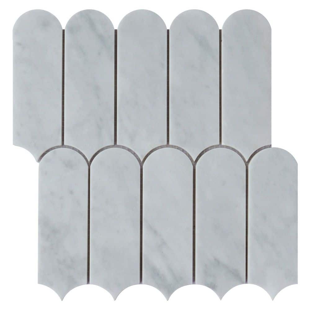 "Moonlit Arches 6"" Carrara White 10.4 in. x 9.77 in. Picket Polished Marble Mosaic Wall and Floor Tile (7.1 sq. ft./Case)" price history on PriceWatchPro