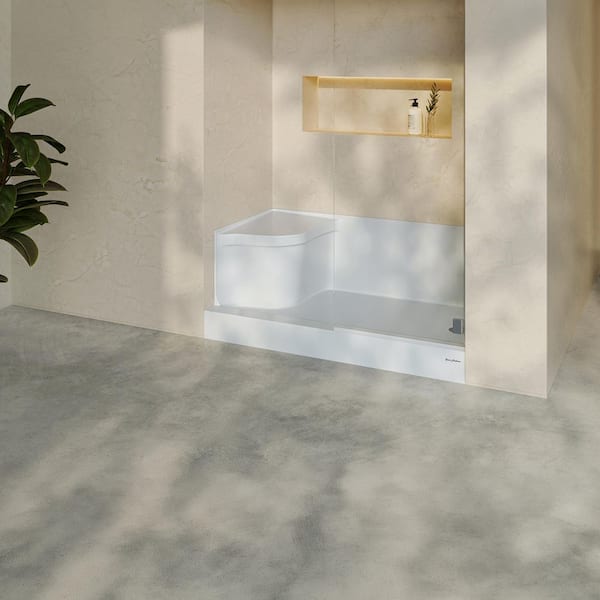 Aquatique 60 in. L X 32 in. W Alcove Shower Pan Base With Right Hand Drain and Integral Left Seat in White