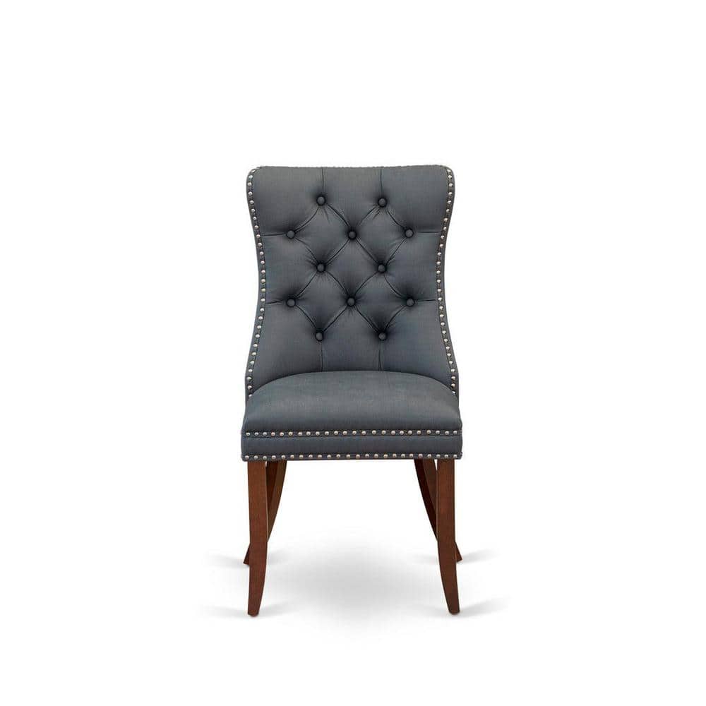 Mahogany Extendable Dining Table Set with Gray Upholstered Chairs