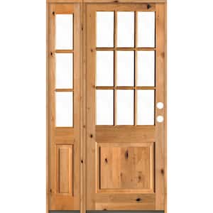 56 in. x 96 in. Knotty Alder 2 Panel Left-Hand/Inswing Clear Glass Clear Stain Wood Prehung Front Door w/Left Sidelite