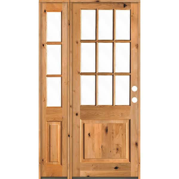 Krosswood Doors 56 in. x 96 in. Knotty Alder 2 Panel Left-Hand/Inswing Clear Glass Clear Stain Wood Prehung Front Door w/Left Sidelite
