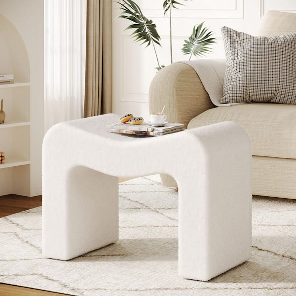 TRIBESIGNS WAY TO ORIGIN Tribesigns Soft Faux Lambswool Pad White Wood Assembled Modern Vanity Bench (Set of 2) Makeup Stool Bedroom 2-Piece