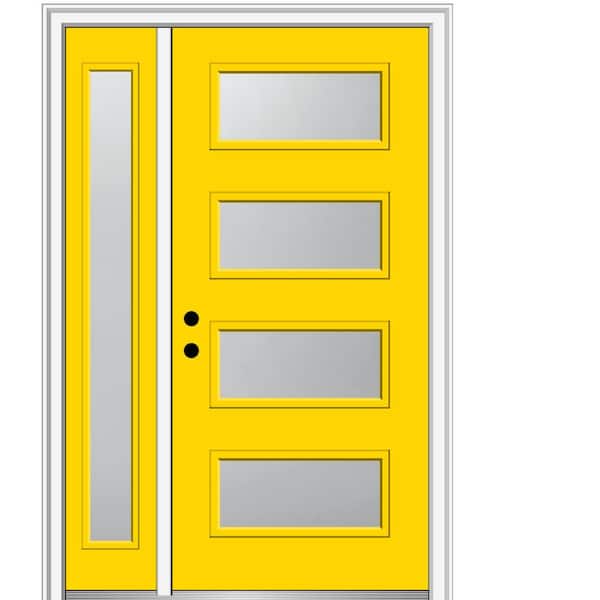 MMI Door 53 in. x 81.75 in. Celeste Frosted Right-Hand 4-Lite Eclectic Painted Fiberglass Smooth Prehung Front Door with Sidelite