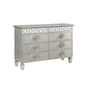Varian Silver and Mirrored Finish 6 Drawers 17 in. Wide Dresser without Mirror