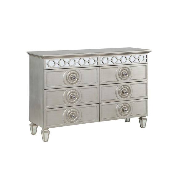Acme Furniture Varian Silver and Mirrored Finish 6 Drawers 17 in. Wide Dresser without Mirror