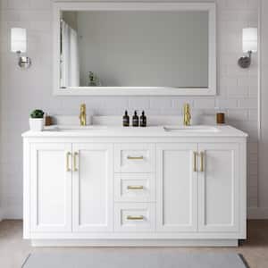 Miranda 66 in. W x 22 in. D x 33.75 in. H Double Sink Bath Vanity in White with White Cultured Marble Top and Mirror