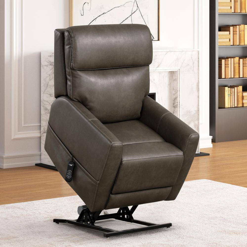 Gray Faux Leather Lift Recliner with USB Charging