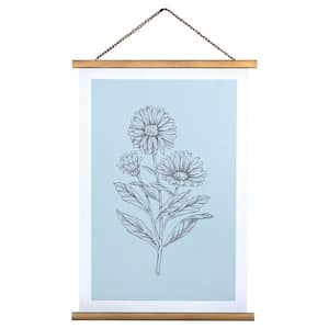 Modern 12 in. x 20 in. Blue Floral Metal Print With Wood Hanger Frame Wall Art