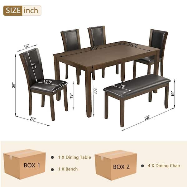 Polibi 6-Piece Rectangle Dark Walnut Wood Top Dining Room Set