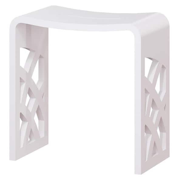 CASAINC 16.5 in W Freestanding Hollow Shower Seat, Solid Surface Stool in Matte White