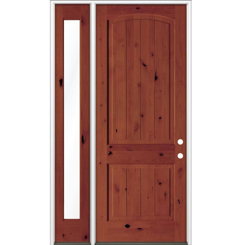 56 in. x 96 in. Knotty Alder Arch Top Left-Hand/Inswing Clear Glass BEHR Amaretto Stain Wood Prehung Front Door w/ LFSL price history on PriceWatchPro