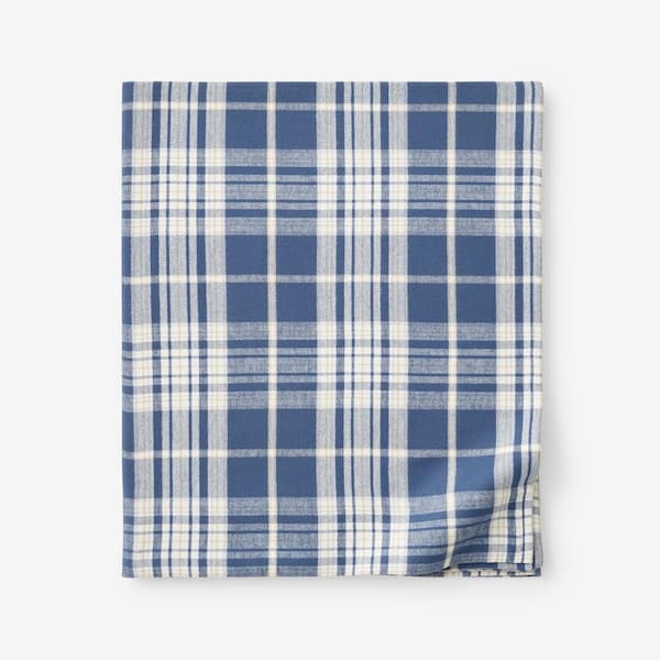 The Company Store Company Cotton Classic Plaid Slate Blue Cotton King/Cal King Flat Sheet