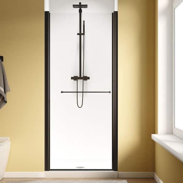 32 to 34 in. W x 72 in. H Pivot Frameless Shower Door in Matte Black Finish with 1/4 in. (6mm) Clear Glass