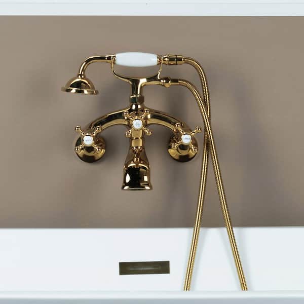 WOODBRIDGE 3-Handle Wall-Mount Adjustable Centers Bathtub Faucet with Handshower and Hose in Polished Gold