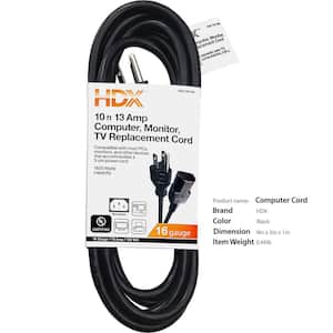10 ft. 16/3 Light Duty Computer, Monitor, TV Replacement Cord, Black