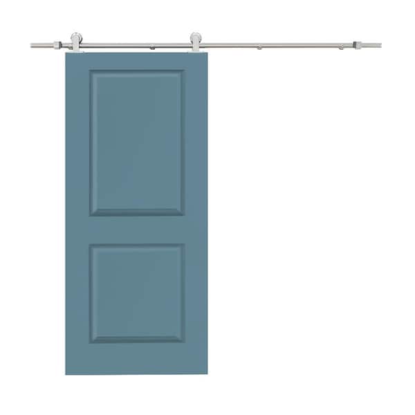 CALHOME 30 in. x 80 in. Dignity Blue Stained Composite MDF 2-Panel Interior Sliding Barn Door with Hardware Kit