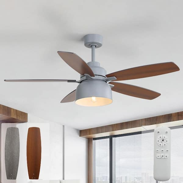 52 in. Indoor/Outdoor Industrial Gray Ceiling Fan with E26 Light Kit, 6-Speed Reversible DC Motor and Remote