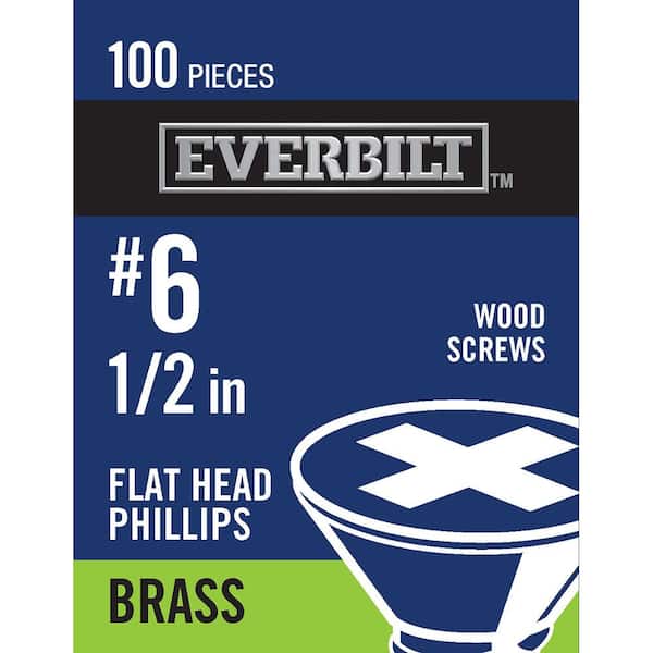 Everbilt #6 x 1/2 in. Phillips Flat Head Brass Wood Screw (100-Pack)