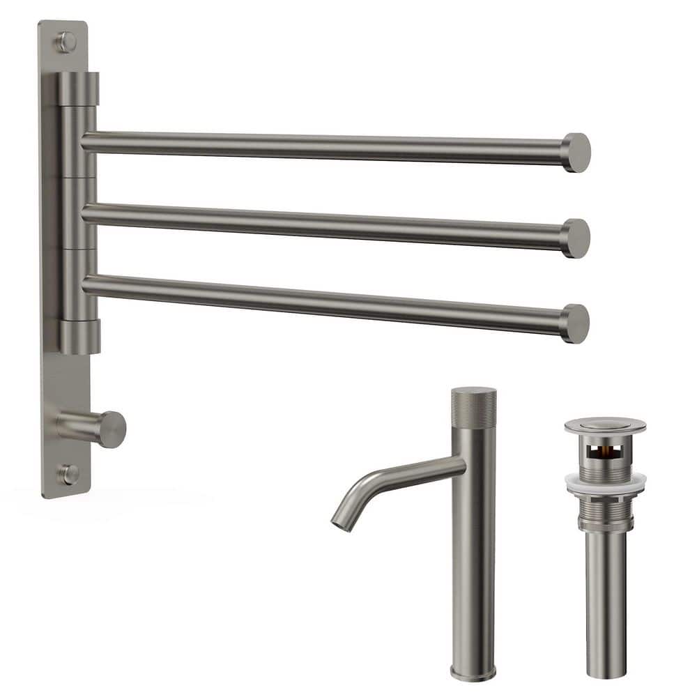 Velmora 12 in. Height Mid-Arc Single Handle 1-Hole Vessel Bathroom Faucet Towel Rack Set in Brushed Nickel Drain price history on PriceWatchPro
