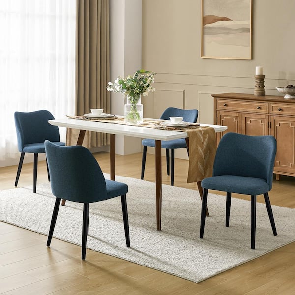 Eliseo Navy Modern Dining Chair with Solid Wood Legs (Set of 4)