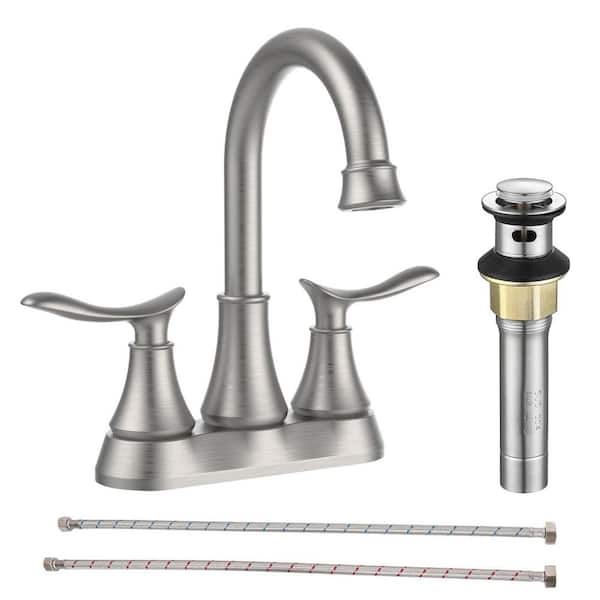 cobbe Rotatable 4 in. Centerset Double Handle Bathroom Faucet with Drain Kit Included in Brushed Nickel