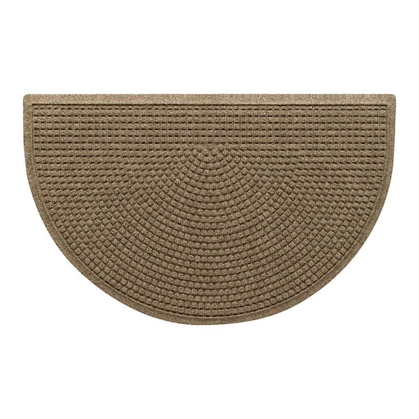 Waterhog Squares 24 in. x 39 in. Indoor Outdoor PET Polyester Half Round Doormat Camel