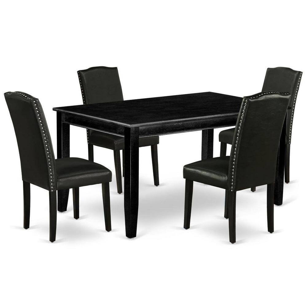 Dudley 5-Piece Black Wood Dining Set with Faux Leather Chairs