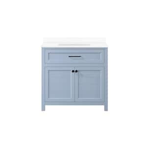 Hanna 36 in. W x 19 in. D x 34.5 in. H Single Sink Bath Vanity in Spruce Blue with White Engineered Stone Top