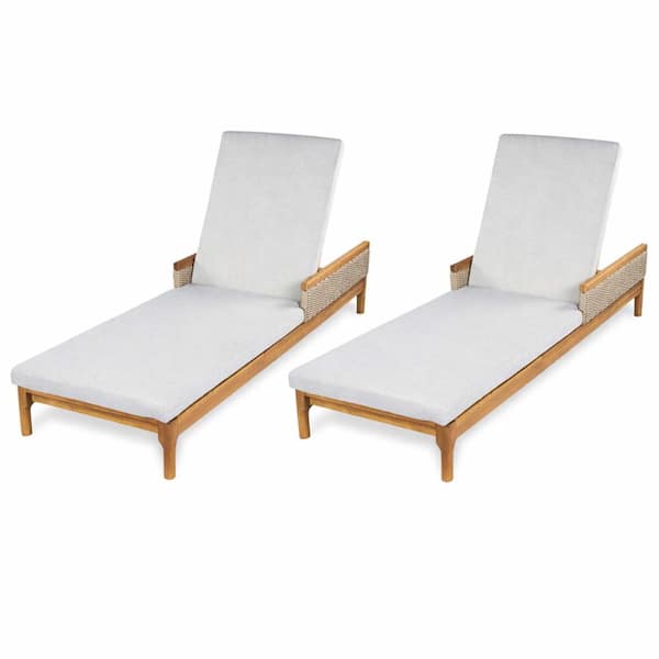 76.8-Inch Solid Acacia Wood Outdoor Patio Chaise Lounge Set (2-Piece) with Cushions