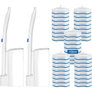 17 in. Disposable Toilet Brush Toilet Bowl Cleaner Brush w/ 40-Piece Toilet Brush & Storage Caddy for Bathroom Set of 2