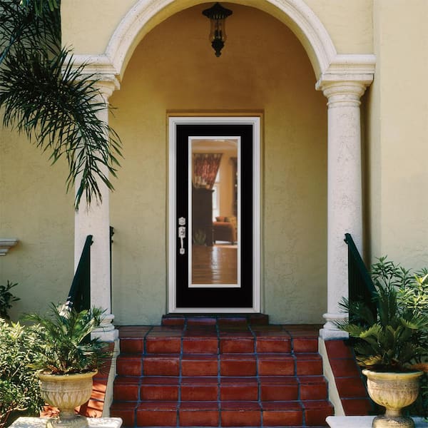 36 in. x 80 in. Full Lite Jet Black Left Hand Inswing Painted Smooth Fiberglass Prehung Front Exterior Door w/ Brickmold