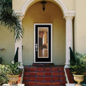 32 in. x 80 in. Full Lite Right-Hand Inswing Painted Smooth Fiberglass Prehung Front Door w/ Brickmold, Vinyl Frame